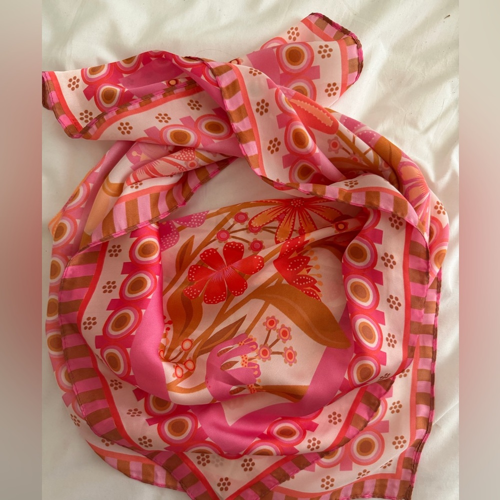 Pink Floral Print Women's Silk Scarf